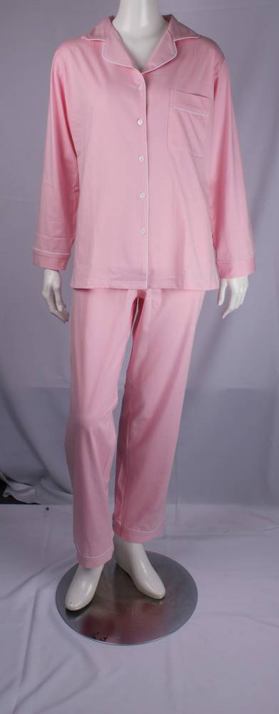 Cotton jersey  winter pyjamas pink with white piping  Style :AL/ND-409PNK